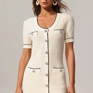 Elegant Cream Short Sleeve Dress